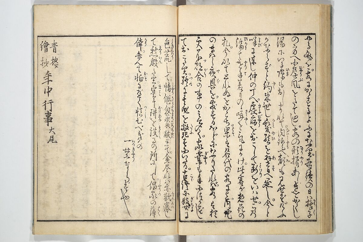 Yoshiwara Picture Book of New Year’s Festivities (Seirō ehon nenjū gyōji) 青楼繪本年中行事, Kitagawa Utamaro 喜多川歌麿 (Japanese, ca. 1754–1806), Set of two woodblock printed books; ink on paper, Japan