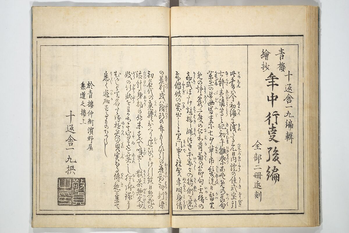 Yoshiwara Picture Book of New Year’s Festivities (Seirō ehon nenjū gyōji) 青楼繪本年中行事, Kitagawa Utamaro 喜多川歌麿 (Japanese, ca. 1754–1806), Set of two woodblock printed books; ink on paper, Japan