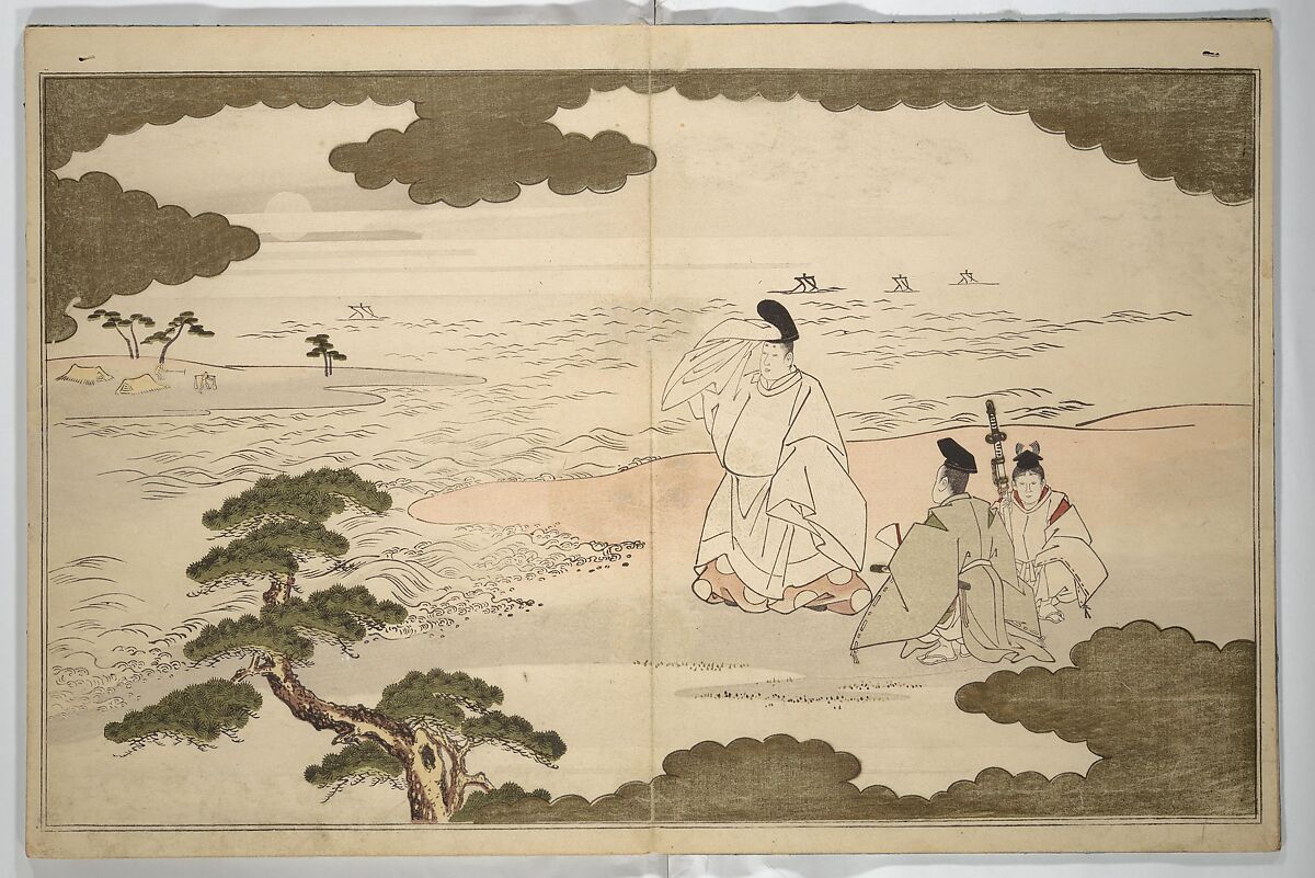 Moon-Mad Monk (Kyōgetsubō) 狂月坊, Kitagawa Utamaro 喜多川歌麿 (Japanese, ca. 1754–1806), Woodblock printed book; ink, color, and brass dust on paper, Japan 