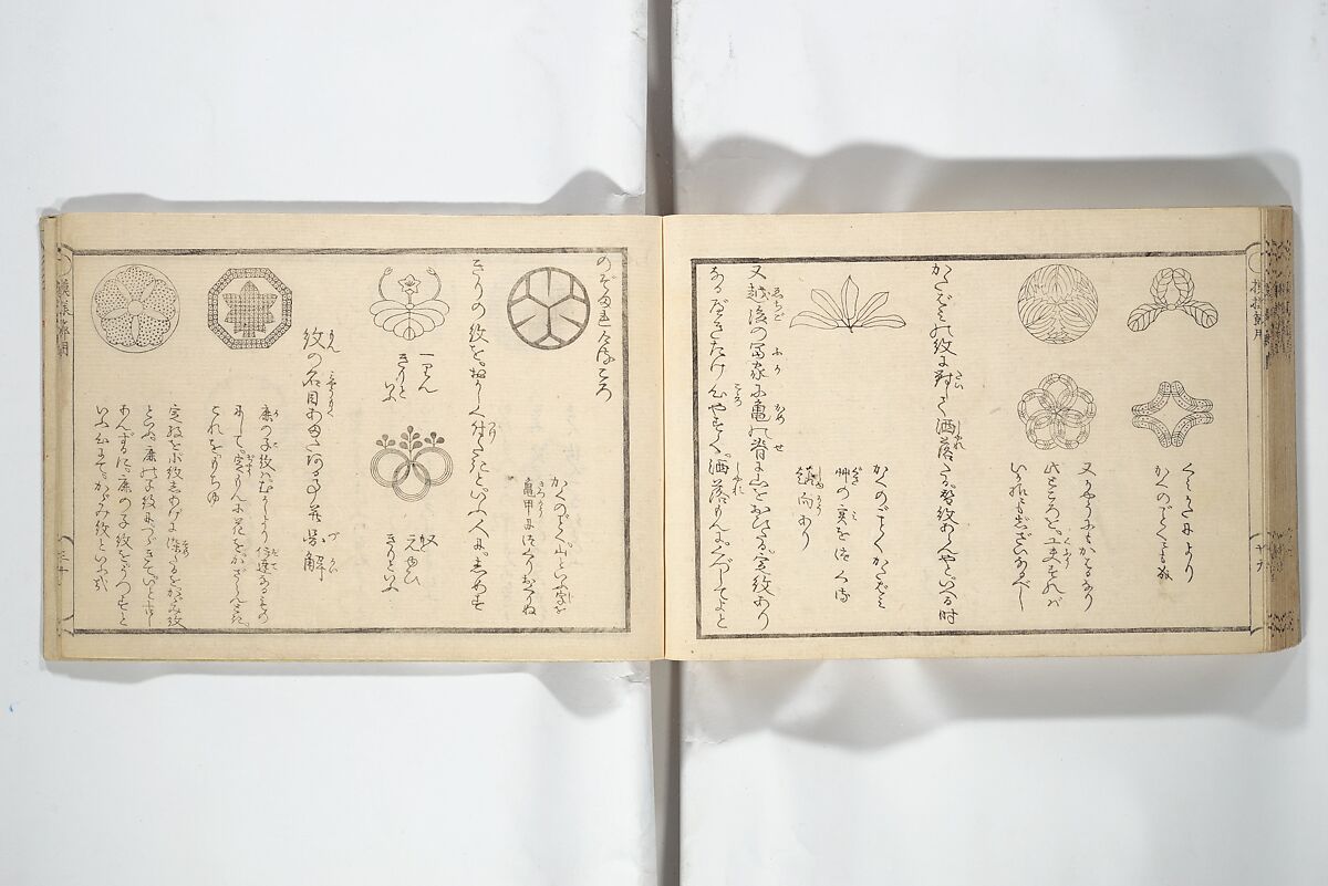 Compendium of Designs (Tekagami moyō setsuyō) 手鑑模様節用, Umemaru Yūzen 梅丸友染 (Japanese, active late 18th century), Woodblock printed book; ink, color, and mica on paper, Japan