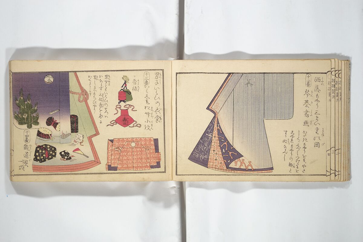 Compendium of Designs (Tekagami moyō setsuyō) 手鑑模様節用, Umemaru Yūzen 梅丸友染 (Japanese, active late 18th century), Woodblock printed book; ink, color, and mica on paper, Japan