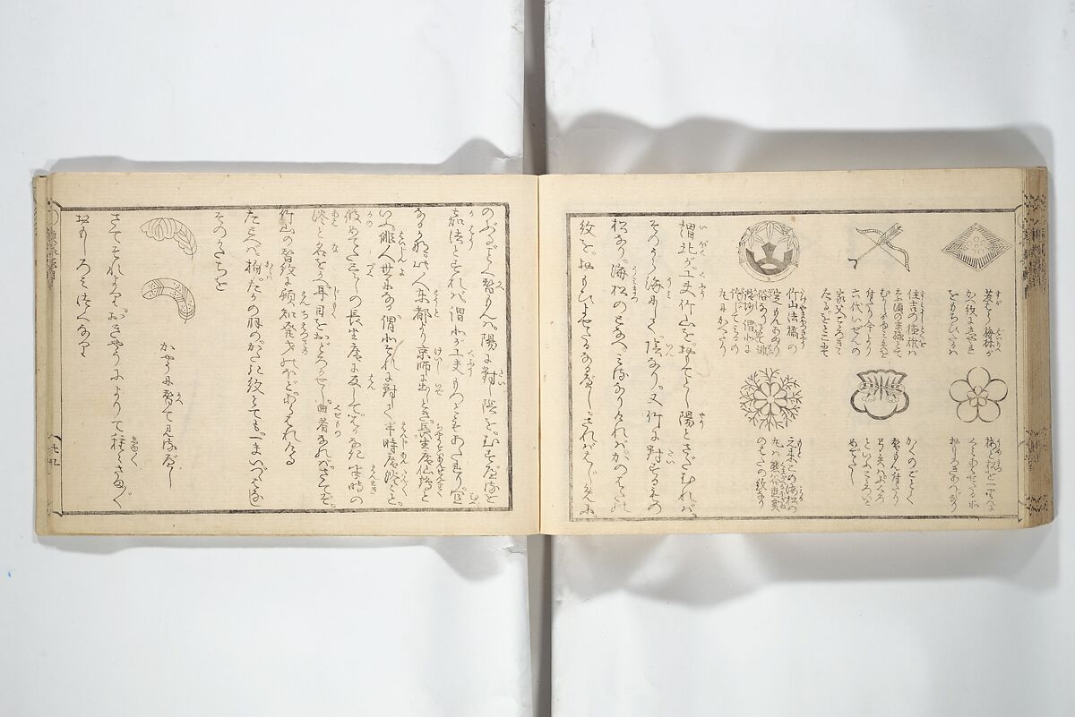 Compendium of Designs (Tekagami moyō setsuyō) 手鑑模様節用, Umemaru Yūzen 梅丸友染 (Japanese, active late 18th century), Woodblock printed book; ink, color, and mica on paper, Japan