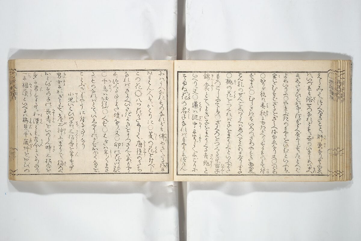 Compendium of Designs (Tekagami moyō setsuyō) 手鑑模様節用, Umemaru Yūzen 梅丸友染 (Japanese, active late 18th century), Woodblock printed book; ink, color, and mica on paper, Japan