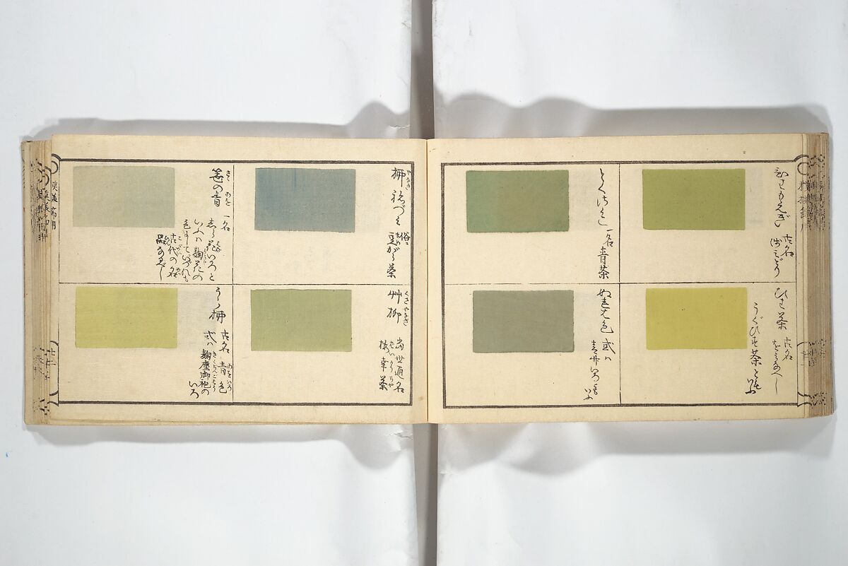 Compendium of Designs (Tekagami moyō setsuyō) 手鑑模様節用, Umemaru Yūzen 梅丸友染 (Japanese, active late 18th century), Woodblock printed book; ink, color, and mica on paper, Japan
