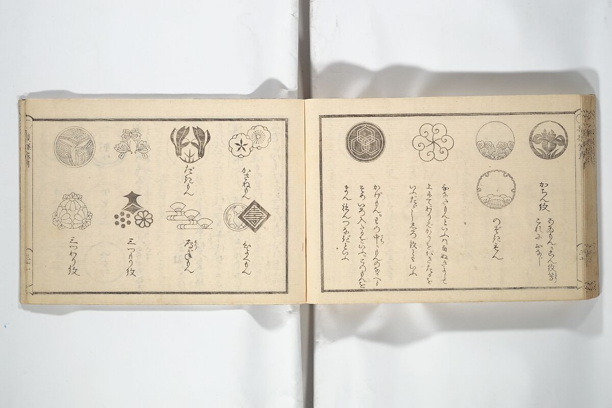 Compendium of Designs (Tekagami moyō setsuyō) 手鑑模様節用, Umemaru Yūzen 梅丸友染 (Japanese, active late 18th century), Woodblock printed book; ink, color, and mica on paper, Japan