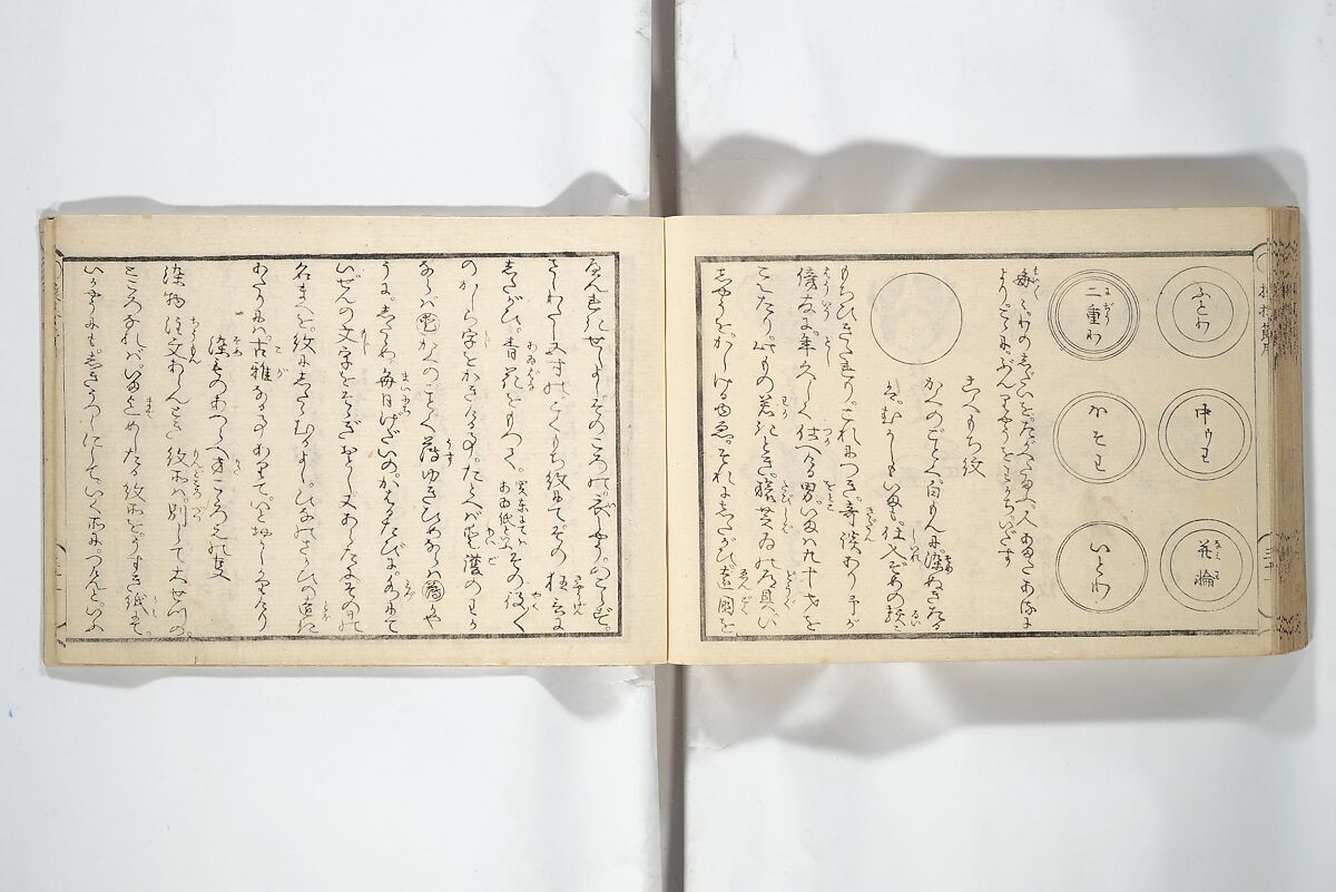Compendium of Designs (Tekagami moyō setsuyō) 手鑑模様節用, Umemaru Yūzen 梅丸友染 (Japanese, active late 18th century), Woodblock printed book; ink, color, and mica on paper, Japan