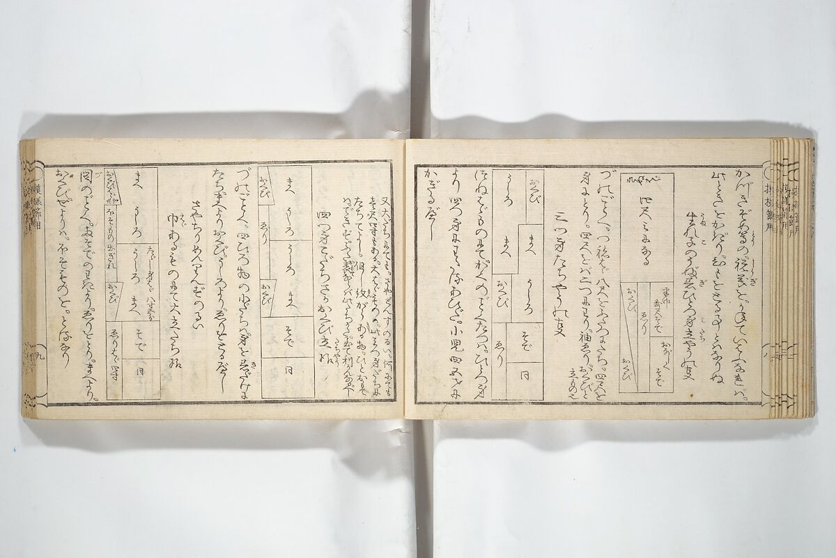Compendium of Designs (Tekagami moyō setsuyō) 手鑑模様節用, Umemaru Yūzen 梅丸友染 (Japanese, active late 18th century), Woodblock printed book; ink, color, and mica on paper, Japan