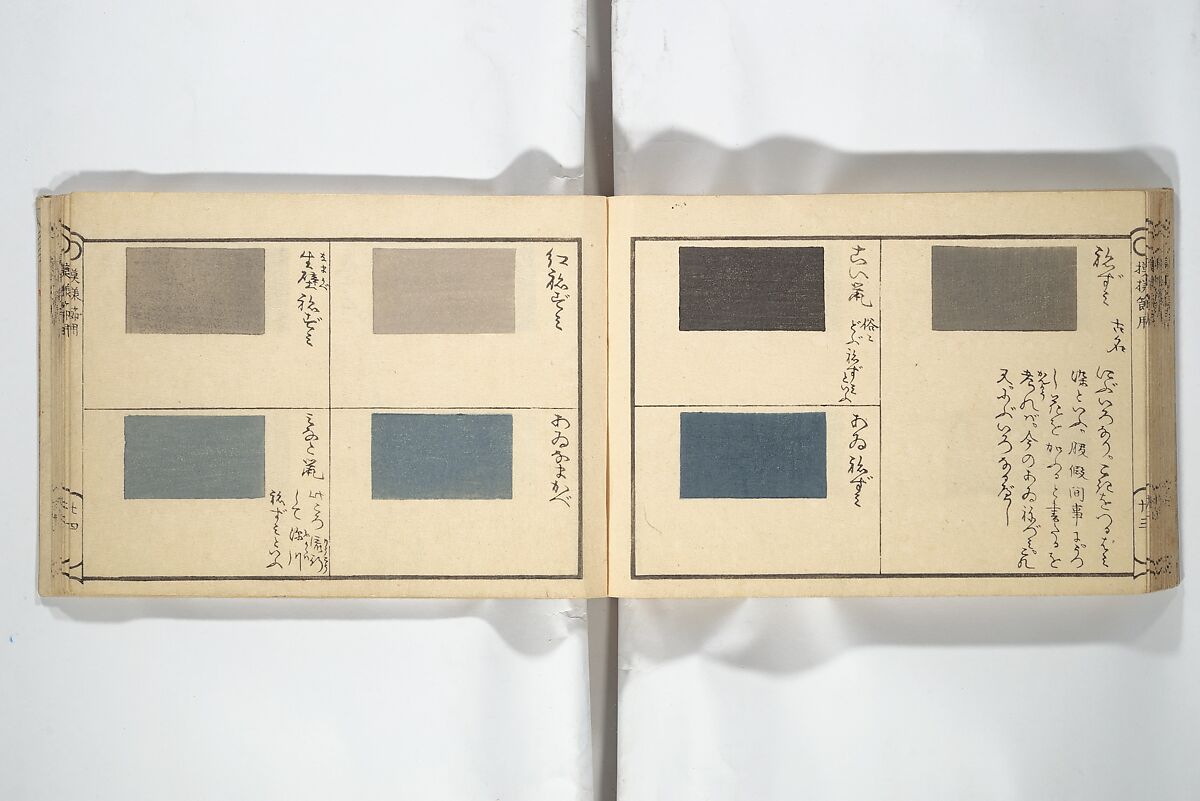 Compendium of Designs (Tekagami moyō setsuyō) 手鑑模様節用, Umemaru Yūzen 梅丸友染 (Japanese, active late 18th century), Woodblock printed book; ink, color, and mica on paper, Japan