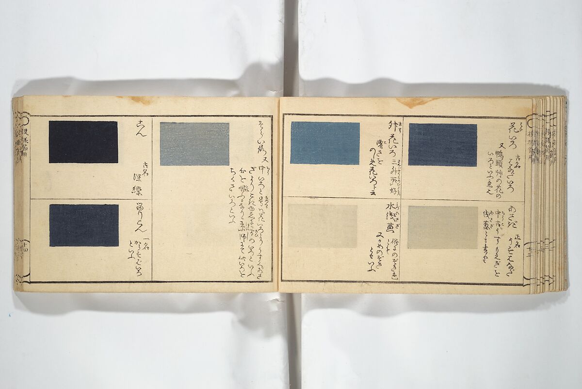 Compendium of Designs (Tekagami moyō setsuyō) 手鑑模様節用, Umemaru Yūzen 梅丸友染 (Japanese, active late 18th century), Woodblock printed book; ink, color, and mica on paper, Japan