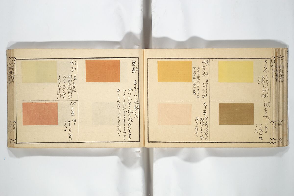 Compendium of Designs (Tekagami moyō setsuyō) 手鑑模様節用, Umemaru Yūzen 梅丸友染 (Japanese, active late 18th century), Woodblock printed book; ink, color, and mica on paper, Japan