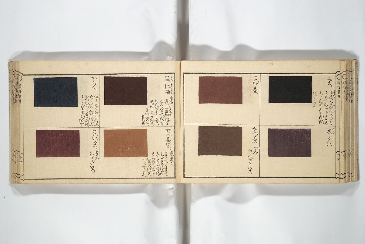 Compendium of Designs (Tekagami moyō setsuyō) 手鑑模様節用, Umemaru Yūzen 梅丸友染 (Japanese, active late 18th century), Woodblock printed book; ink, color, and mica on paper, Japan