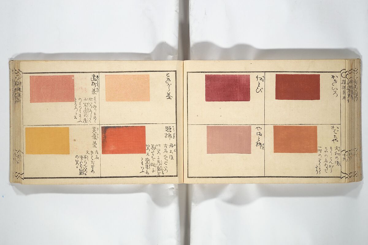 Compendium of Designs (Tekagami moyō setsuyō) 手鑑模様節用, Umemaru Yūzen 梅丸友染 (Japanese, active late 18th century), Woodblock printed book; ink, color, and mica on paper, Japan