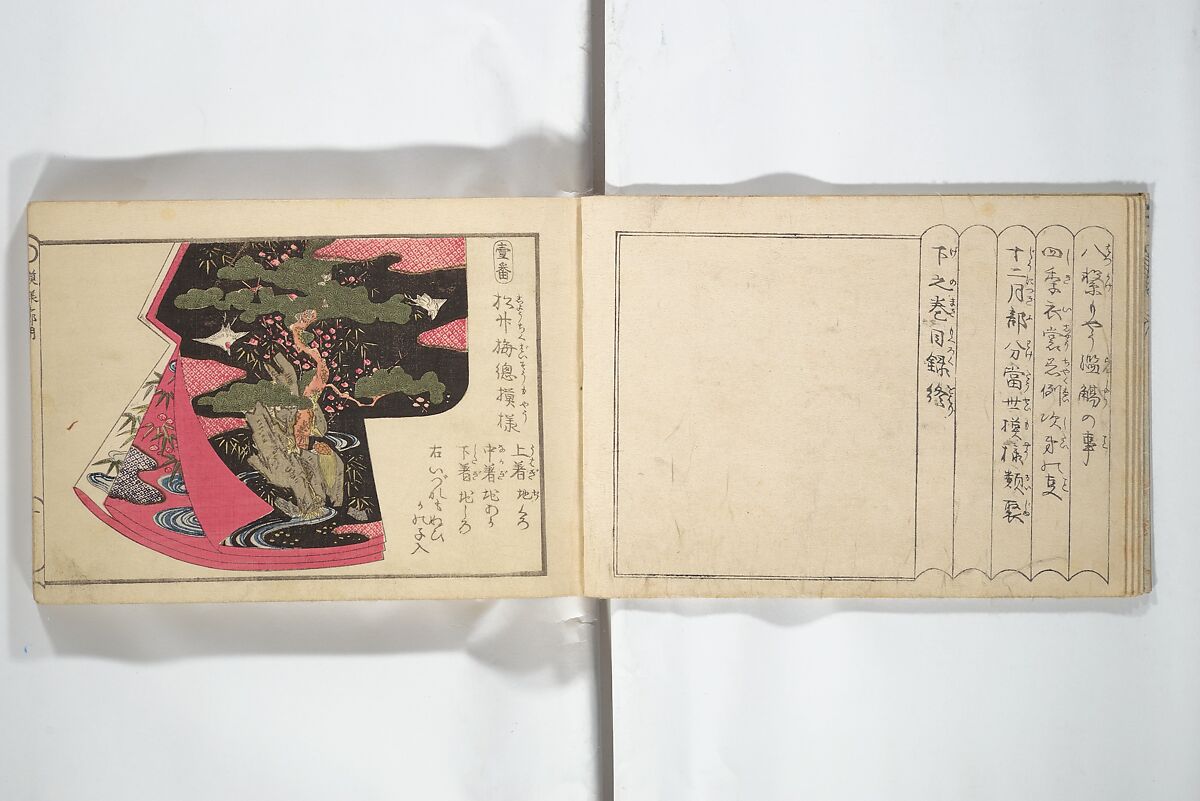 Compendium of Designs (Tekagami moyō setsuyō) 手鑑模様節用, Umemaru Yūzen 梅丸友染 (Japanese, active late 18th century), Woodblock printed book; ink, color, and mica on paper, Japan