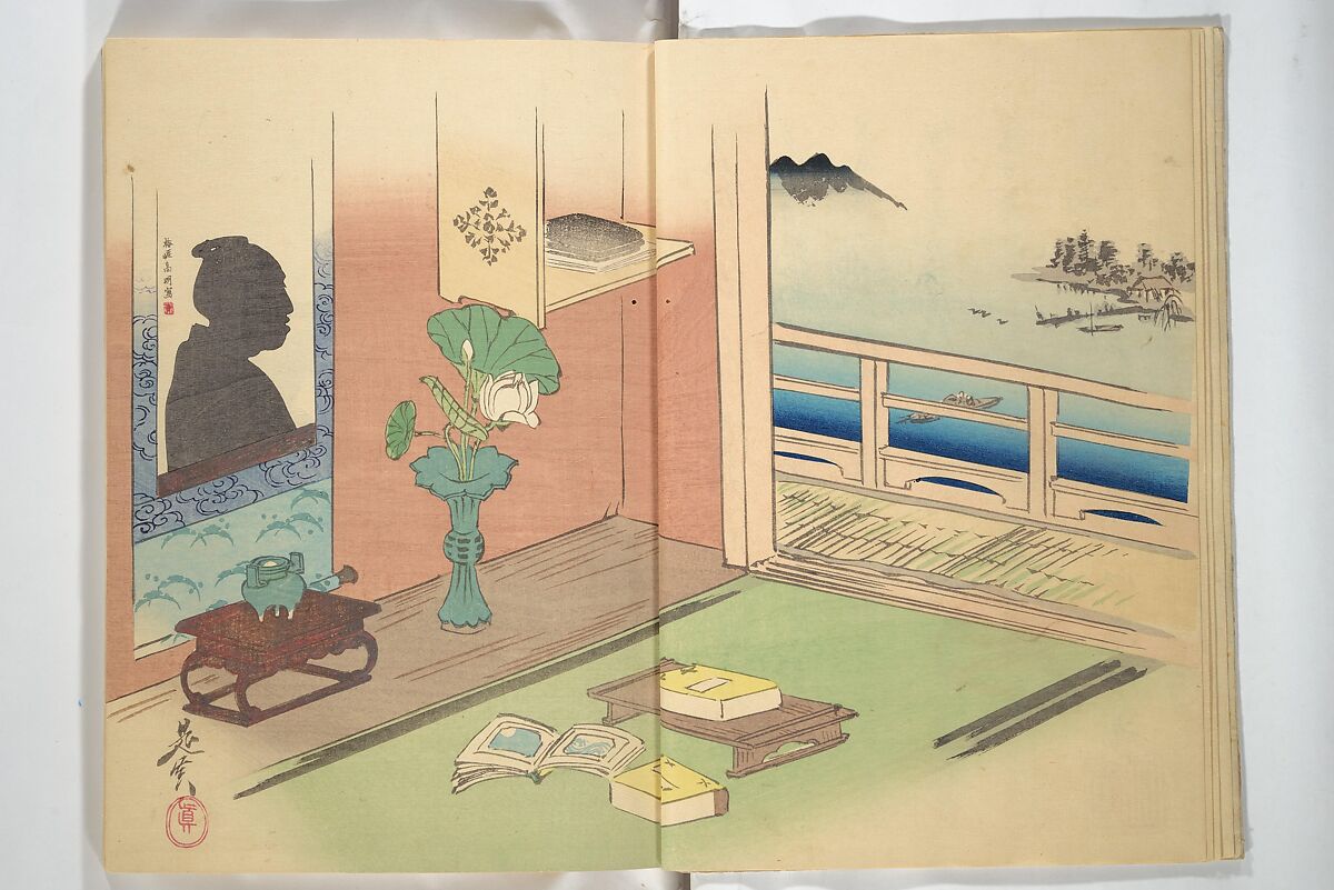 No Shadow in Any Nook or Corner (Kuma naki kage) くまにき影, Shibata Zeshin 柴田是真 (Japanese, 1807–1891)  , et al, Woodblock printed book; ink and color on paper, Japan 