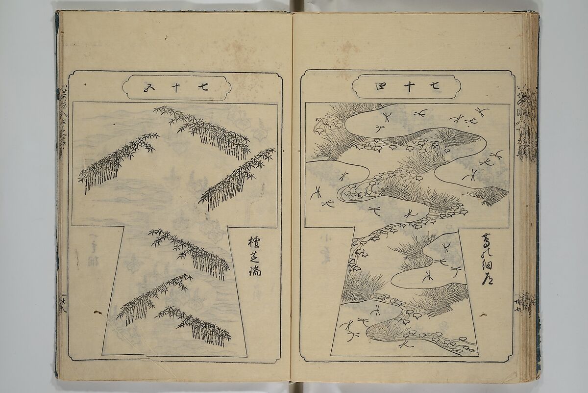 Book of Kosode Patterns (Hiinagata Ise no umi) 雛形伊勢乃海, Enoki Shinuemon Hironobu 榎木新右衛門 寛命 (Japanese, active mid- 18th century), Three woodblock-printed books bound as one; ink on paper, Japan