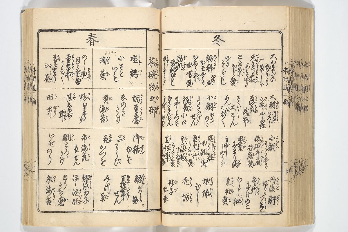 Handbook of Fashionable Cuisine for the Epicures of Edo (Edo ryūkō ryōri tsū taizen) 江戸流行料理通大全; 料理通初編&二編, Kuwagata Keisai 鍬形蕙斎 (Japanese, 1764–1824), Woodblock printed book; ink on paper, Japan