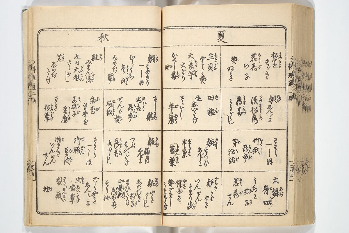 Handbook of Fashionable Cuisine for the Epicures of Edo (Edo ryūkō ryōri tsū taizen) 江戸流行料理通大全; 料理通初編&二編, Kuwagata Keisai 鍬形蕙斎 (Japanese, 1764–1824), Woodblock printed book; ink on paper, Japan
