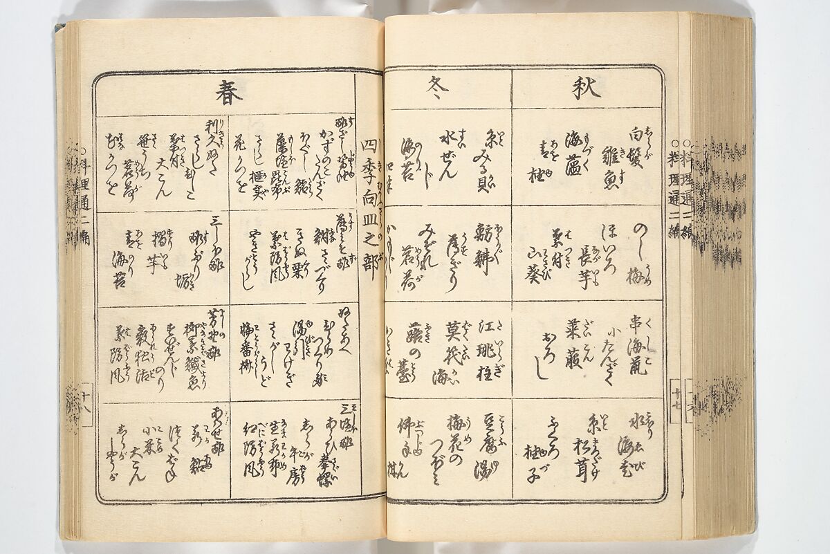 Handbook of Fashionable Cuisine for the Epicures of Edo (Edo ryūkō ryōri tsū taizen) 江戸流行料理通大全; 料理通初編&二編, Kuwagata Keisai 鍬形蕙斎 (Japanese, 1764–1824), Woodblock printed book; ink on paper, Japan