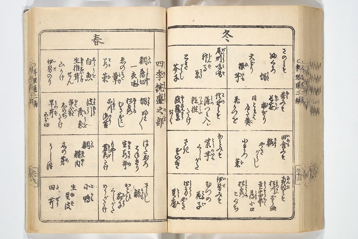 Handbook of Fashionable Cuisine for the Epicures of Edo (Edo ryūkō ryōri tsū taizen) 江戸流行料理通大全; 料理通初編&二編, Kuwagata Keisai 鍬形蕙斎 (Japanese, 1764–1824), Woodblock printed book; ink on paper, Japan