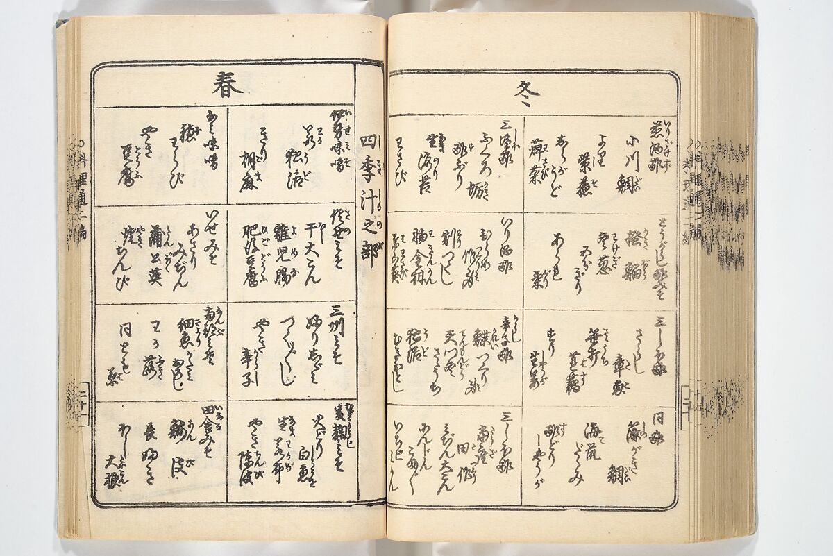 Handbook of Fashionable Cuisine for the Epicures of Edo (Edo ryūkō ryōri tsū taizen) 江戸流行料理通大全; 料理通初編&二編, Kuwagata Keisai 鍬形蕙斎 (Japanese, 1764–1824), Woodblock printed book; ink on paper, Japan