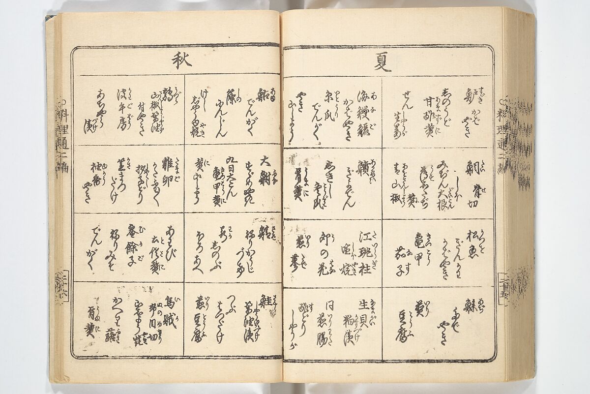 Handbook of Fashionable Cuisine for the Epicures of Edo (Edo ryūkō ryōri tsū taizen) 江戸流行料理通大全; 料理通初編&二編, Kuwagata Keisai 鍬形蕙斎 (Japanese, 1764–1824), Woodblock printed book; ink on paper, Japan