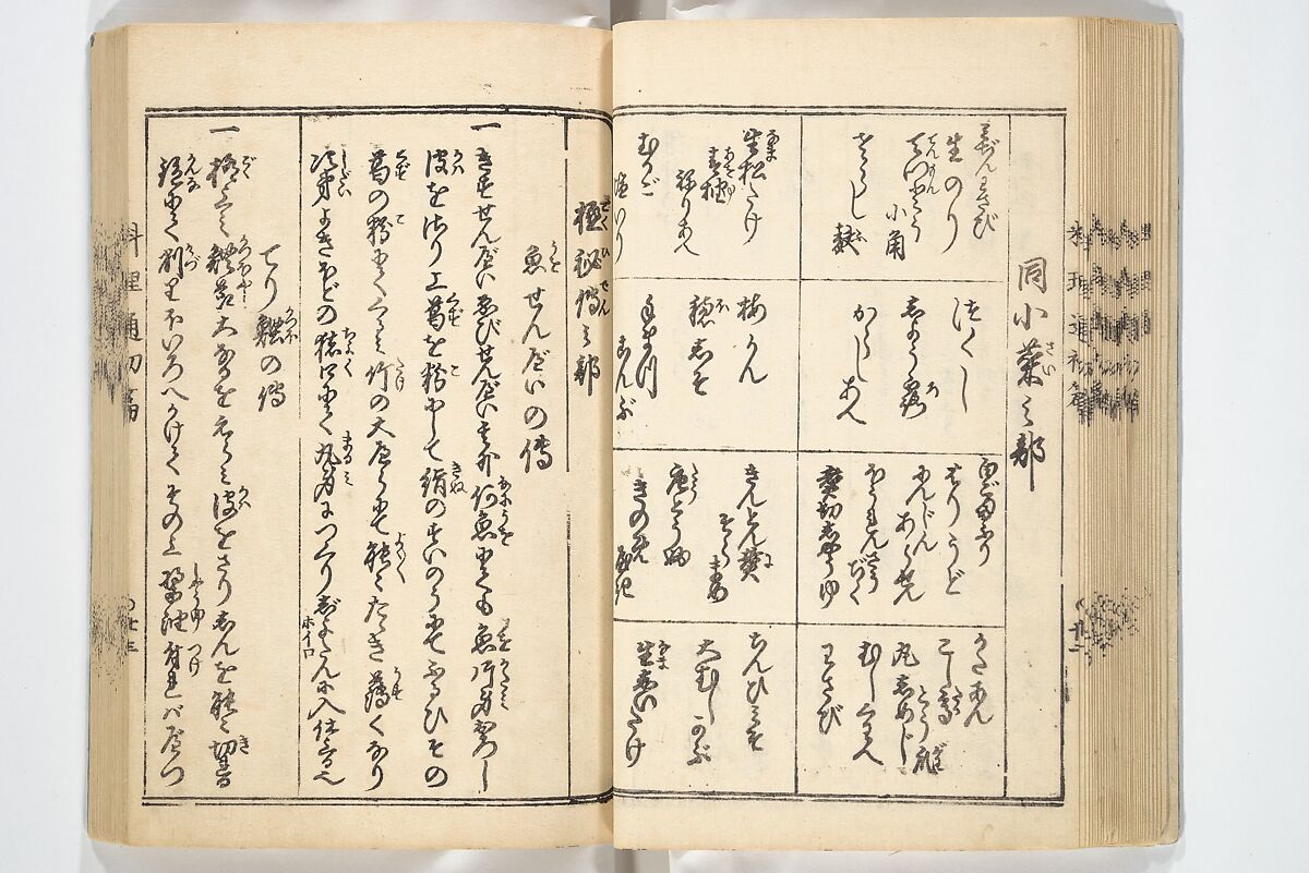 Handbook of Fashionable Cuisine for the Epicures of Edo (Edo ryūkō ryōri tsū taizen) 江戸流行料理通大全; 料理通初編&二編, Kuwagata Keisai 鍬形蕙斎 (Japanese, 1764–1824), Woodblock printed book; ink on paper, Japan