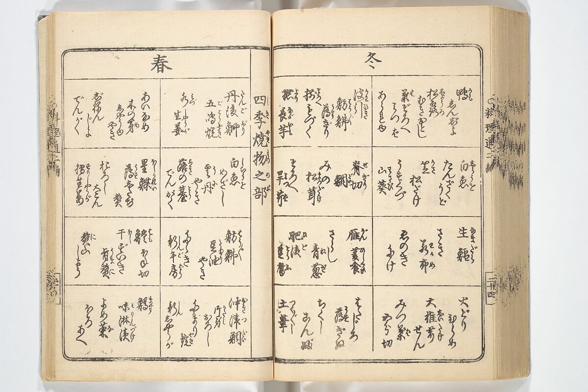Handbook of Fashionable Cuisine for the Epicures of Edo (Edo ryūkō ryōri tsū taizen) 江戸流行料理通大全; 料理通初編&二編, Kuwagata Keisai 鍬形蕙斎 (Japanese, 1764–1824), Woodblock printed book; ink on paper, Japan