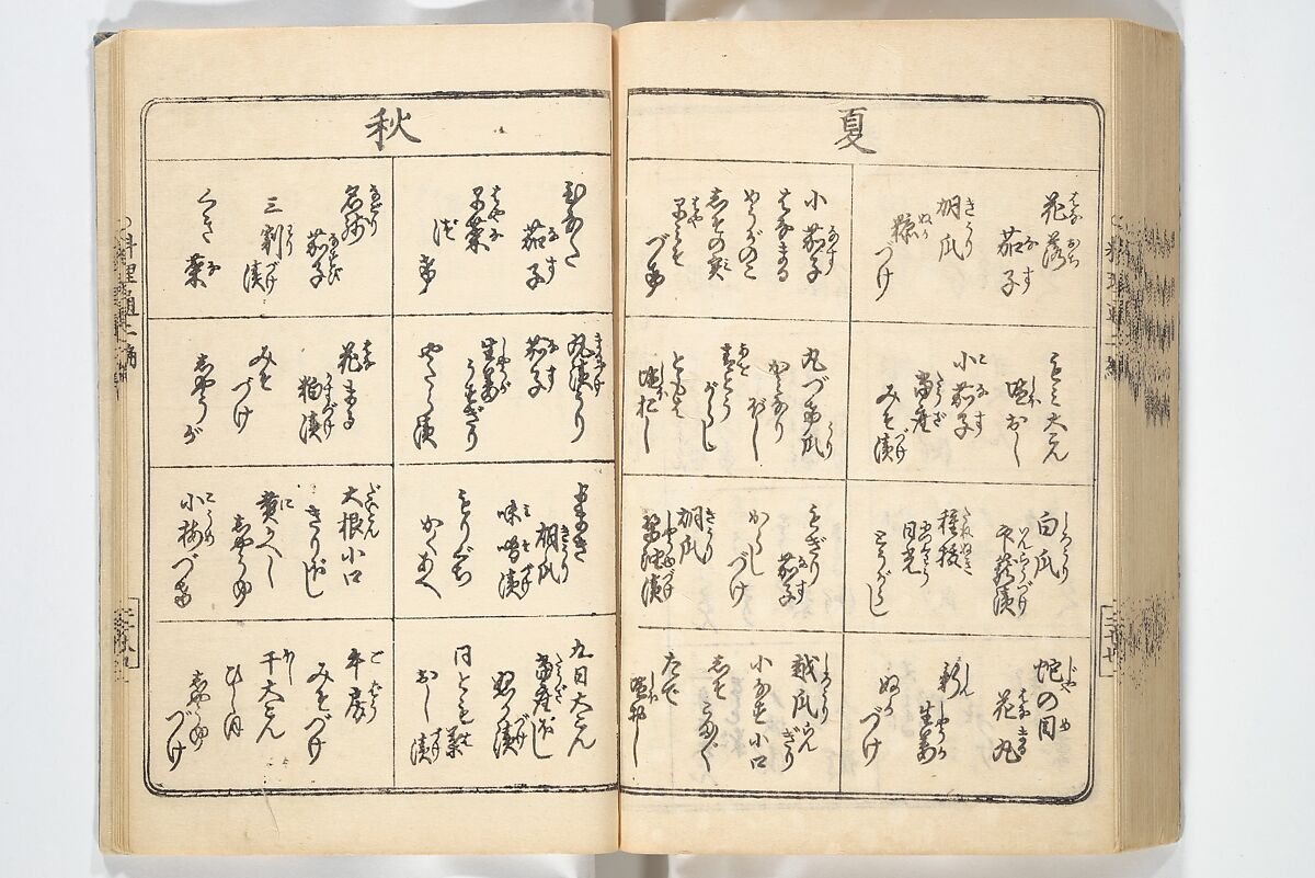 Handbook of Fashionable Cuisine for the Epicures of Edo (Edo ryūkō ryōri tsū taizen) 江戸流行料理通大全; 料理通初編&二編, Kuwagata Keisai 鍬形蕙斎 (Japanese, 1764–1824), Woodblock printed book; ink on paper, Japan