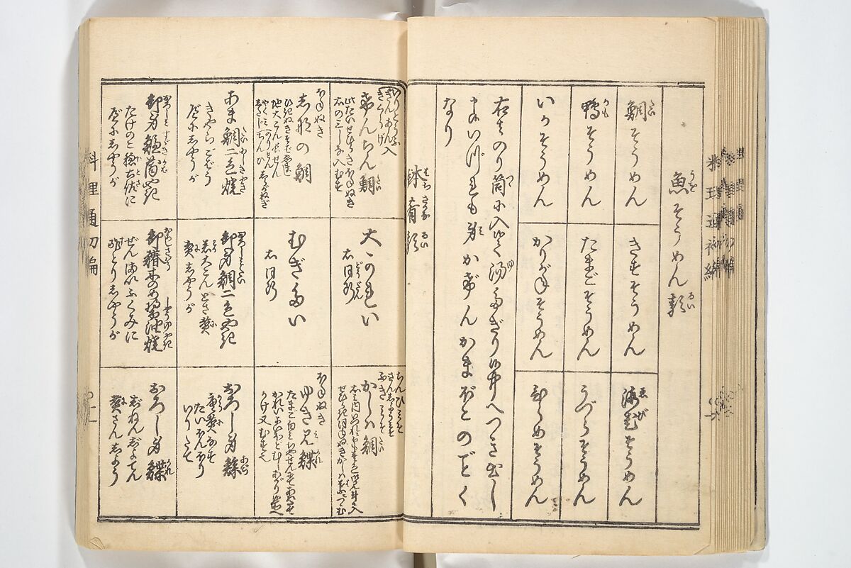 Handbook of Fashionable Cuisine for the Epicures of Edo (Edo ryūkō ryōri tsū taizen) 江戸流行料理通大全; 料理通初編&二編, Kuwagata Keisai 鍬形蕙斎 (Japanese, 1764–1824), Woodblock printed book; ink on paper, Japan