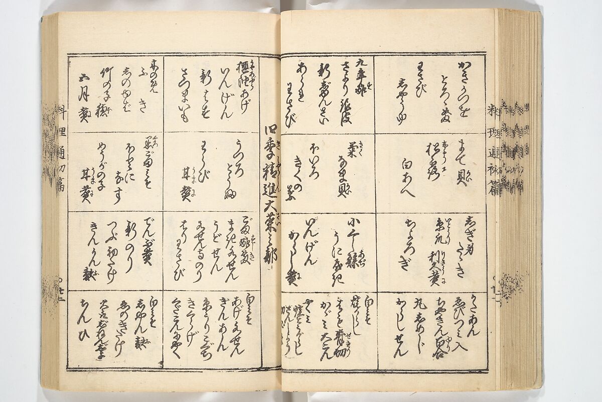 Handbook of Fashionable Cuisine for the Epicures of Edo (Edo ryūkō ryōri tsū taizen) 江戸流行料理通大全; 料理通初編&二編, Kuwagata Keisai 鍬形蕙斎 (Japanese, 1764–1824), Woodblock printed book; ink on paper, Japan