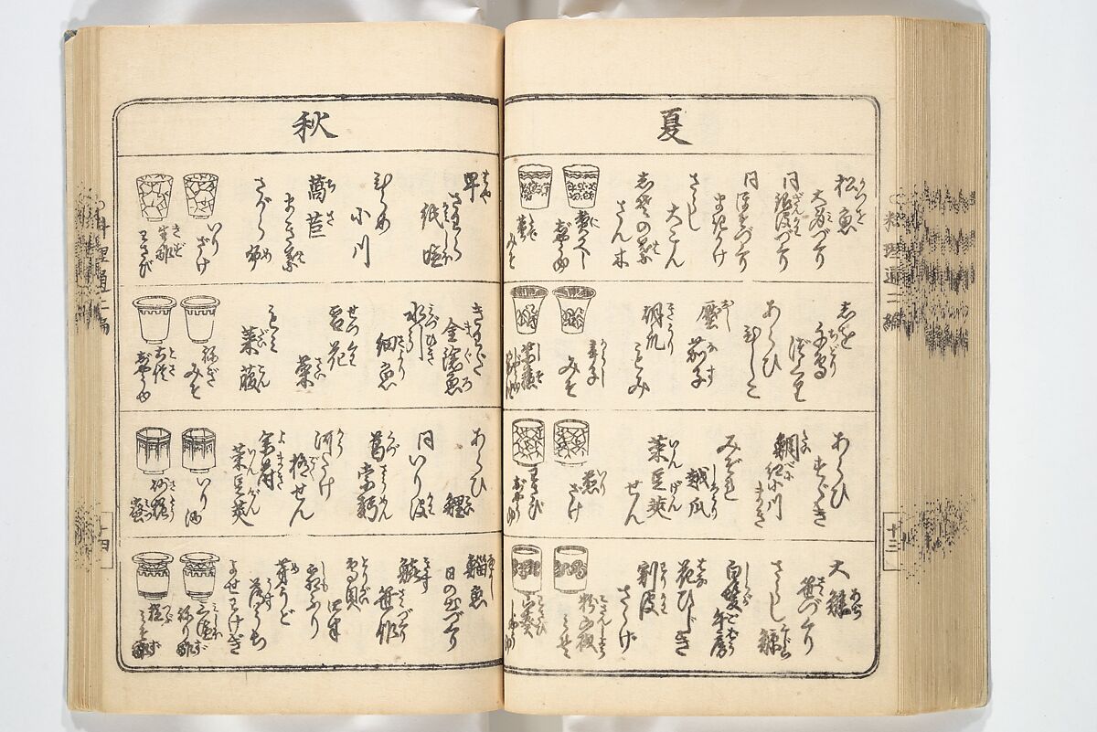 Handbook of Fashionable Cuisine for the Epicures of Edo (Edo ryūkō ryōri tsū taizen) 江戸流行料理通大全; 料理通初編&二編, Kuwagata Keisai 鍬形蕙斎 (Japanese, 1764–1824), Woodblock printed book; ink on paper, Japan