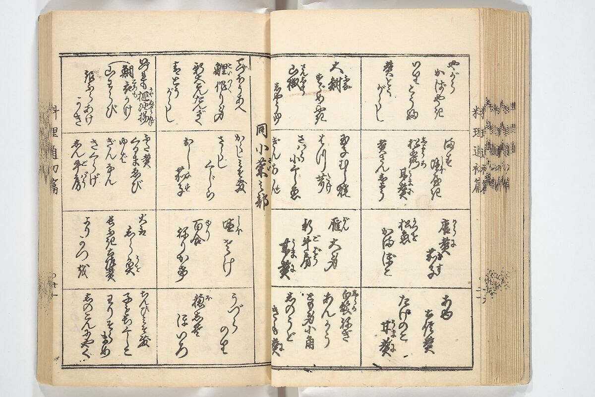 Handbook of Fashionable Cuisine for the Epicures of Edo (Edo ryūkō ryōri tsū taizen) 江戸流行料理通大全; 料理通初編&二編, Kuwagata Keisai 鍬形蕙斎 (Japanese, 1764–1824), Woodblock printed book; ink on paper, Japan