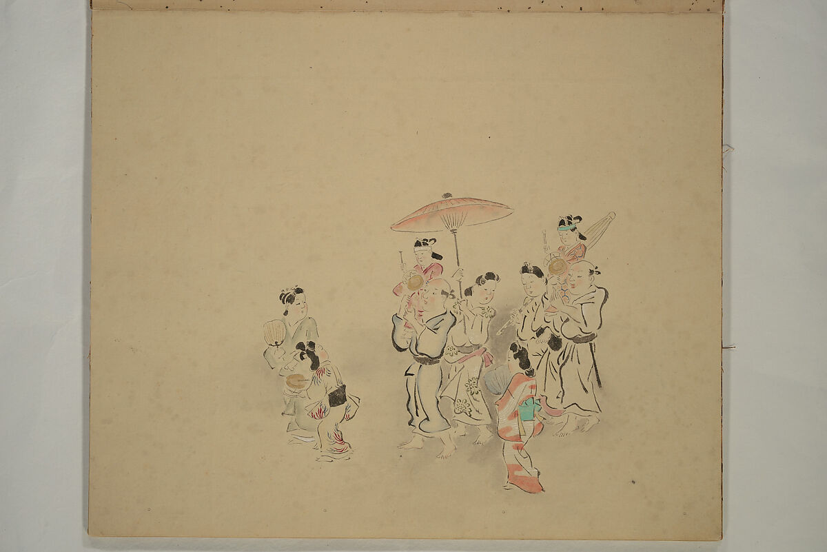 Album of Sketches, Yūkakudō 幽覚堂 (Japanese), Woodblock printed book (orihon, accordion-style); ink and color on paper, Japan 