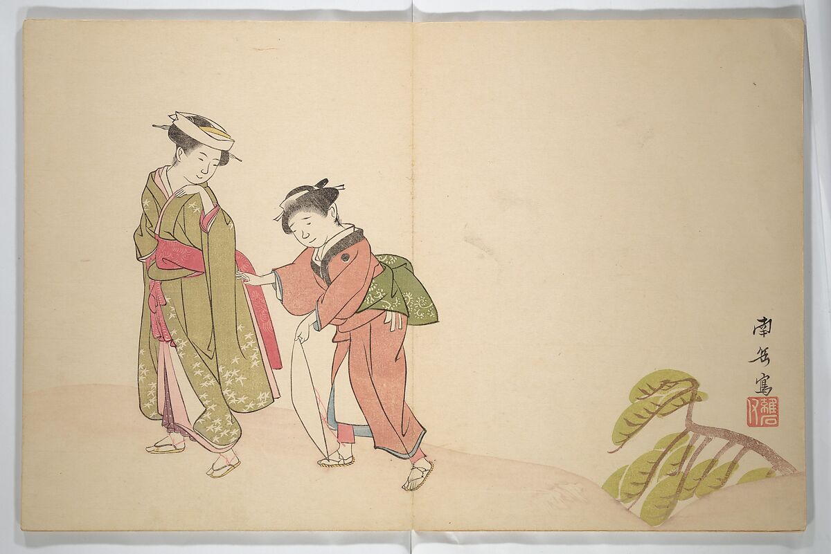 Collected Haiku Poems (Hokku shū) 発句集, Genki 源琦 (Komai Ki 駒井琦 (Japanese, 1747–1797), Woodblock printed book (orihon, accordion-style); ink and color on paper, Japan