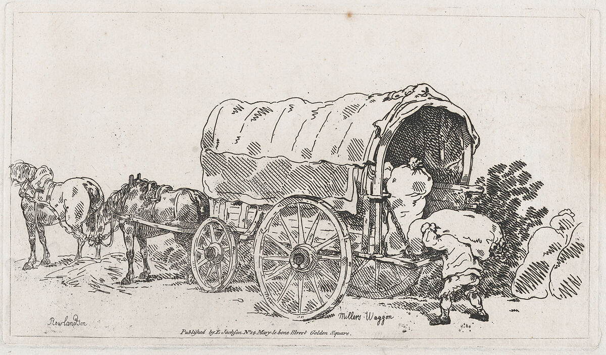 Millers Waggon, from A New Book of Horses and Carriages, Thomas Rowlandson (British, London 1757–1827 London), Etching and stipple 
