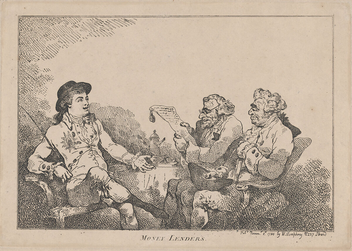 Money Lenders, Thomas Rowlandson (British, London 1757–1827 London), Etching 