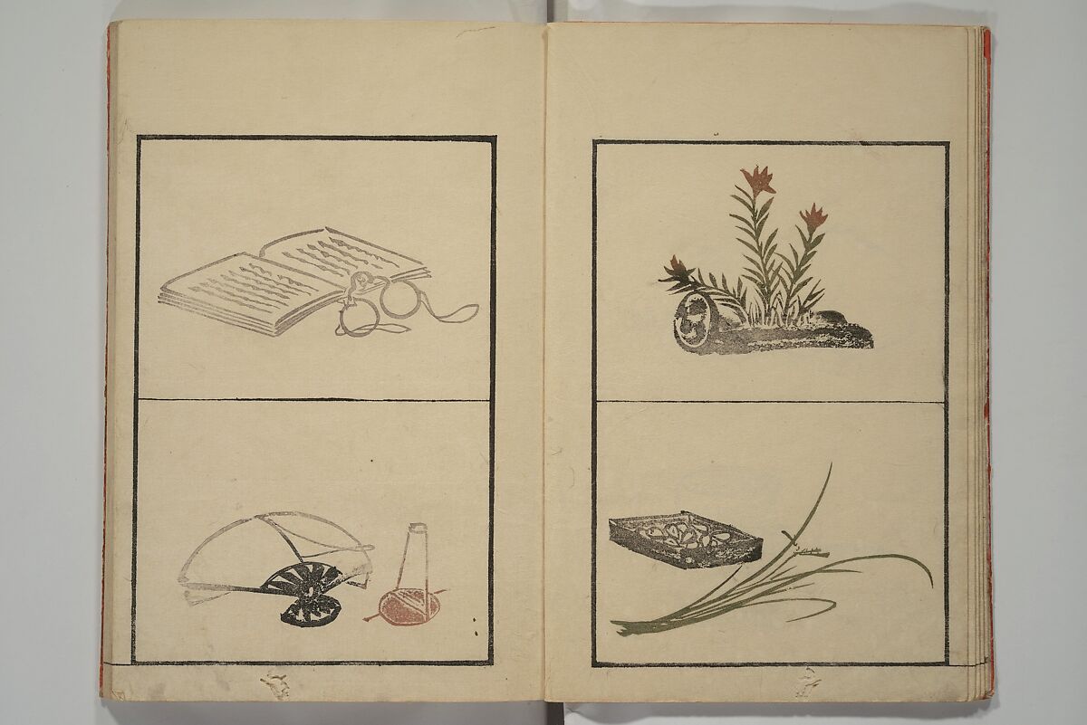 Vol. 1 of 5, Various Pictures by Keisai (Keisai soga) 蕙斎麁画; 讃科画圖蕙齋麁画(さんか がず けいさい そうが), Kuwagata Keisai 鍬形蕙斎 (Japanese, 1764–1824), Woodblock printed book; ink and color on paper, Japan
