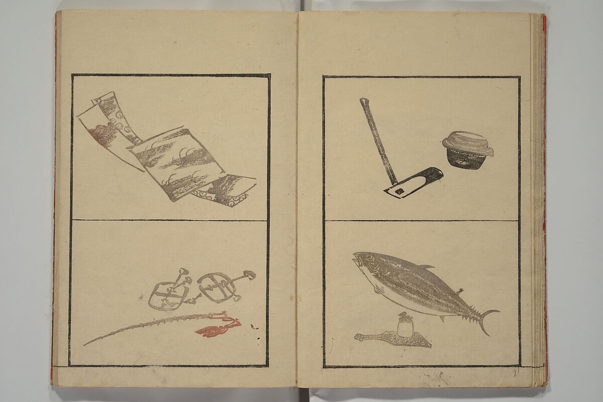 Vol. 1 of 5, Various Pictures by Keisai (Keisai soga) 蕙斎麁画; 讃科画圖蕙齋麁画(さんか がず けいさい そうが), Kuwagata Keisai 鍬形蕙斎 (Japanese, 1764–1824), Woodblock printed book; ink and color on paper, Japan