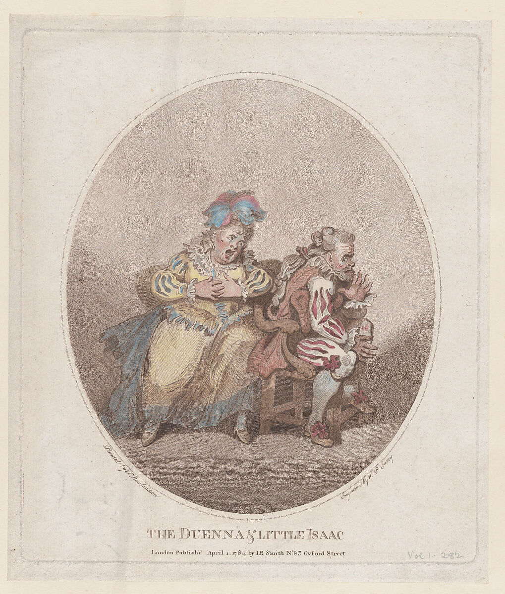 The Duenna & Little Isaac, William Paulet Carey (Irish, Dublin 1759–1839 Birmingham), Stipple engraving, printed in brown ink, and hand-colored 