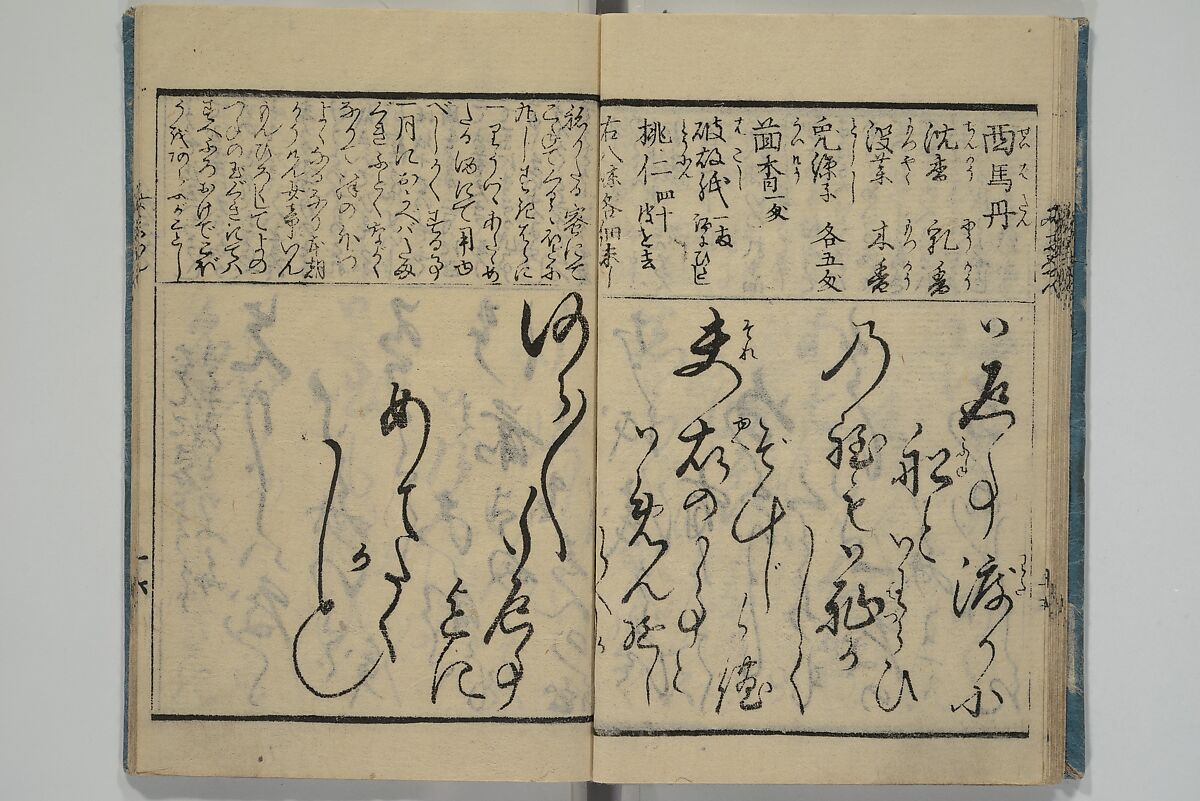 Teaching Calligraphy (Fumi no hayashi) ふみ(文)のはやし, Woodblock printed book; ink on paper, Japan