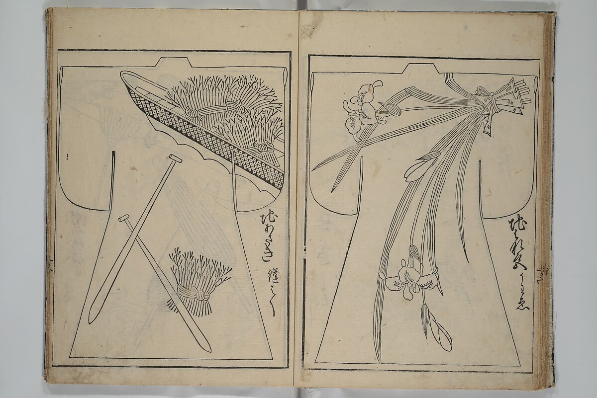 Contemporary Kimono Patterns (Tōsei hiinagata) 当世ひいな形, Hishikawa Moronobu 菱川師宣 (Japanese, 1618–1694), First volume from a set of woodblock-printed books; ink on paper, Japan