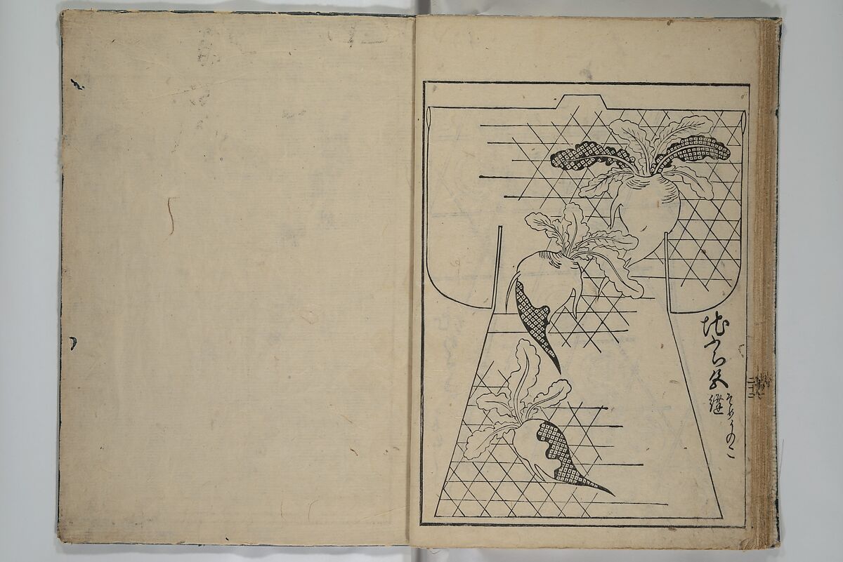 Contemporary Kimono Patterns (Tōsei hiinagata) 当世ひいな形, Hishikawa Moronobu 菱川師宣 (Japanese, 1618–1694), First volume from a set of woodblock-printed books; ink on paper, Japan