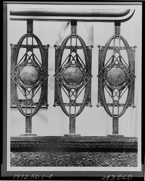 Staircase from Chicago Stock Exchange Building, Chicago, Louis Henry Sullivan (American, Boston, Massachusetts 1856–1924 Chicago, Illinois), Cast iron, electroplate copper finish, mahogany railing, American 