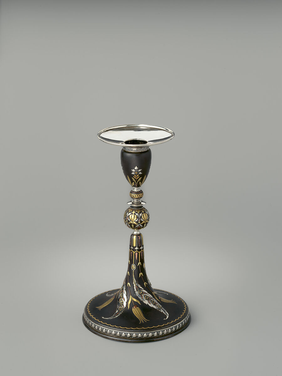 Candlestick, Tiffany & Co., Iron, silver, gold, and copper, American