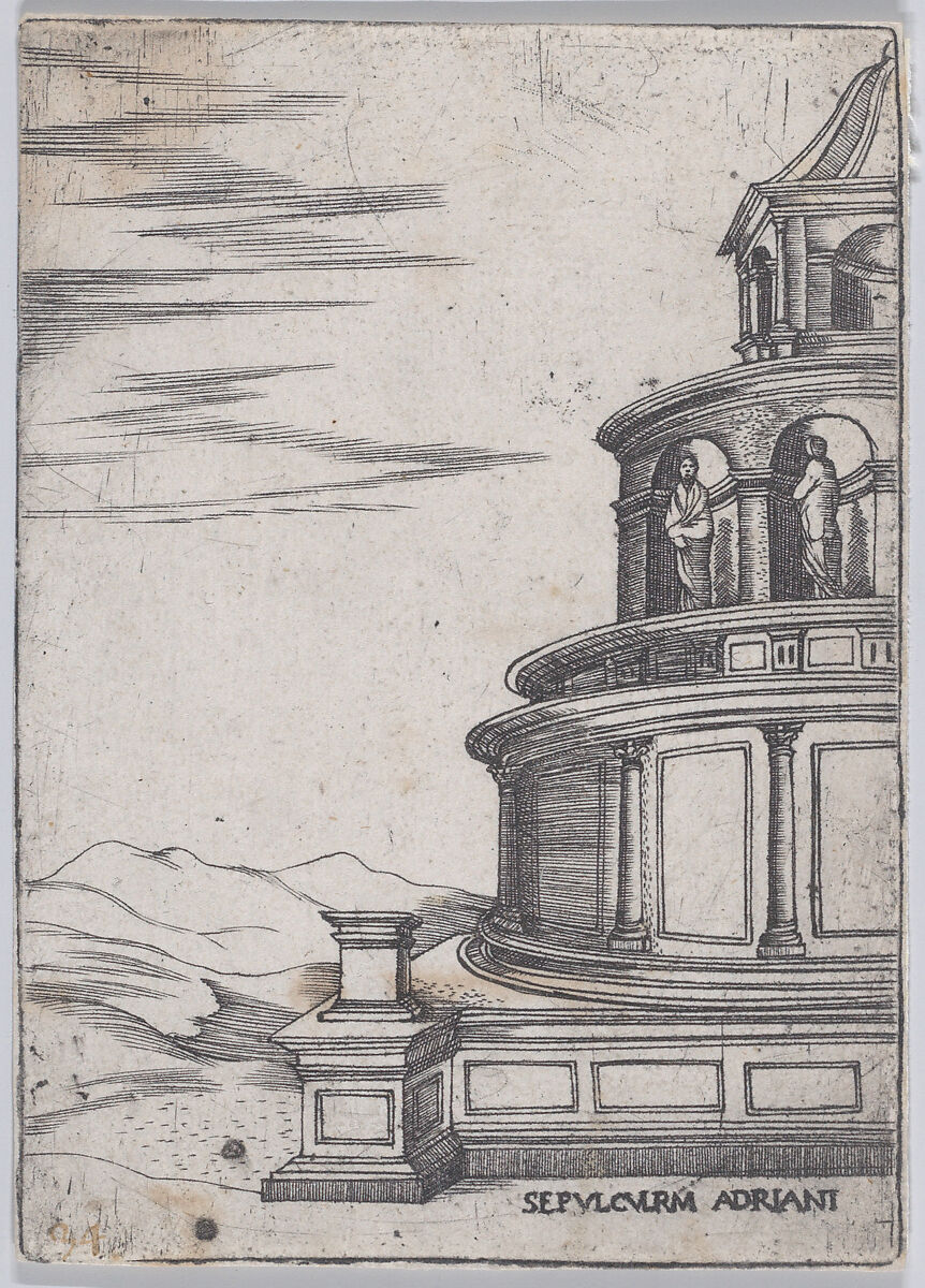 Sepulchrum Adriani (Views of Ancient Roman Temples and Arches), Anonymous, Italian, 16th century, Engraving 