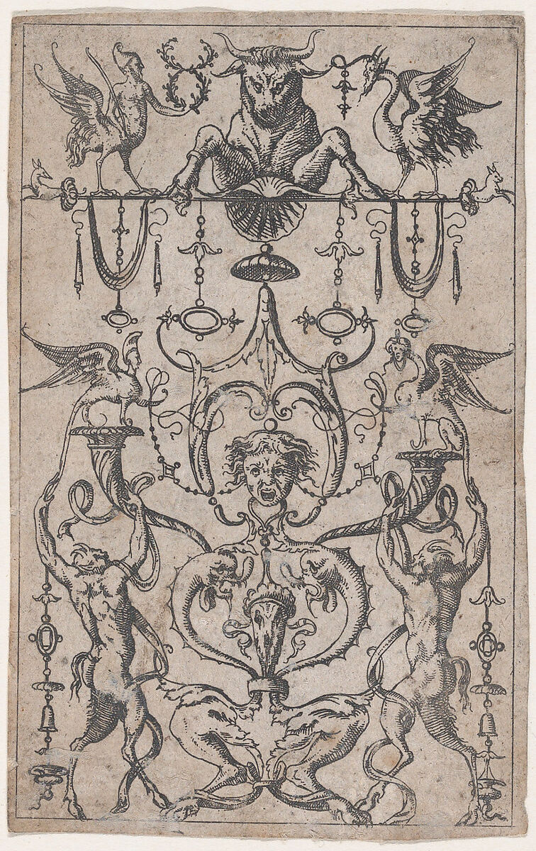 Panel of Grotesques, Jacques Androuet Du Cerceau (French, Paris 1510/12–1585 Annecy), Etchings 