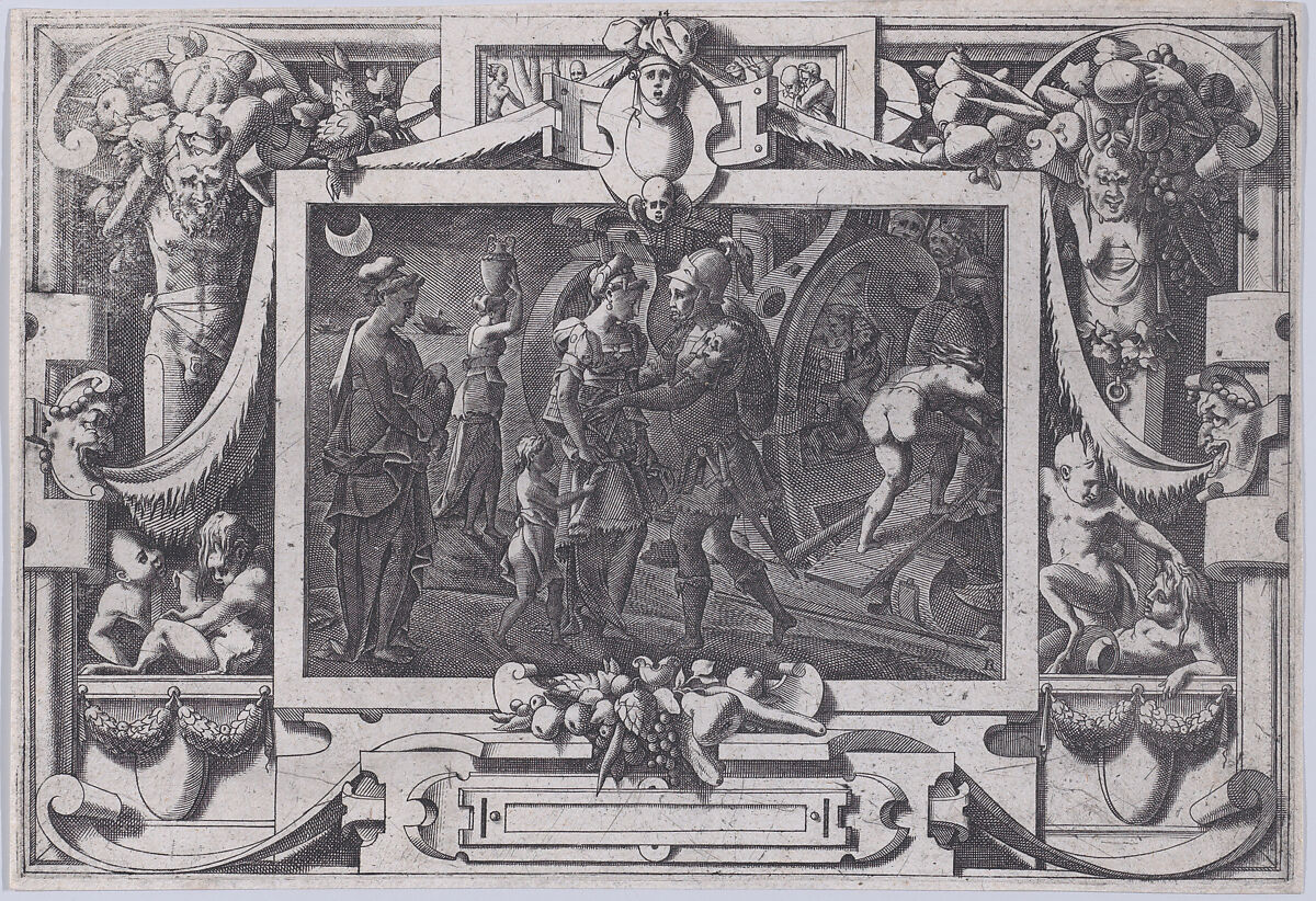 Medea Embarks with Jason (Soudain de nuit avec Jason Medée laissant Colchis en l'Argo est montée), from "Jason and the Golden Fleece", René Boyvin (French, Angers ca. 1525–1598 or 1625/6 Angers), Engraving 