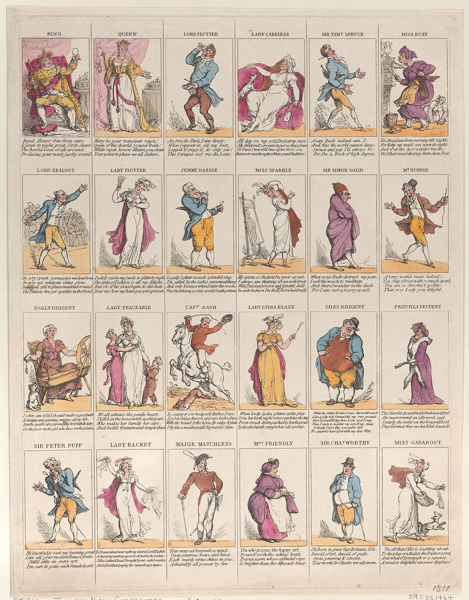 Twelfth Night Characters, Thomas Rowlandson (British, London 1757–1827 London), Hand-colored etching 