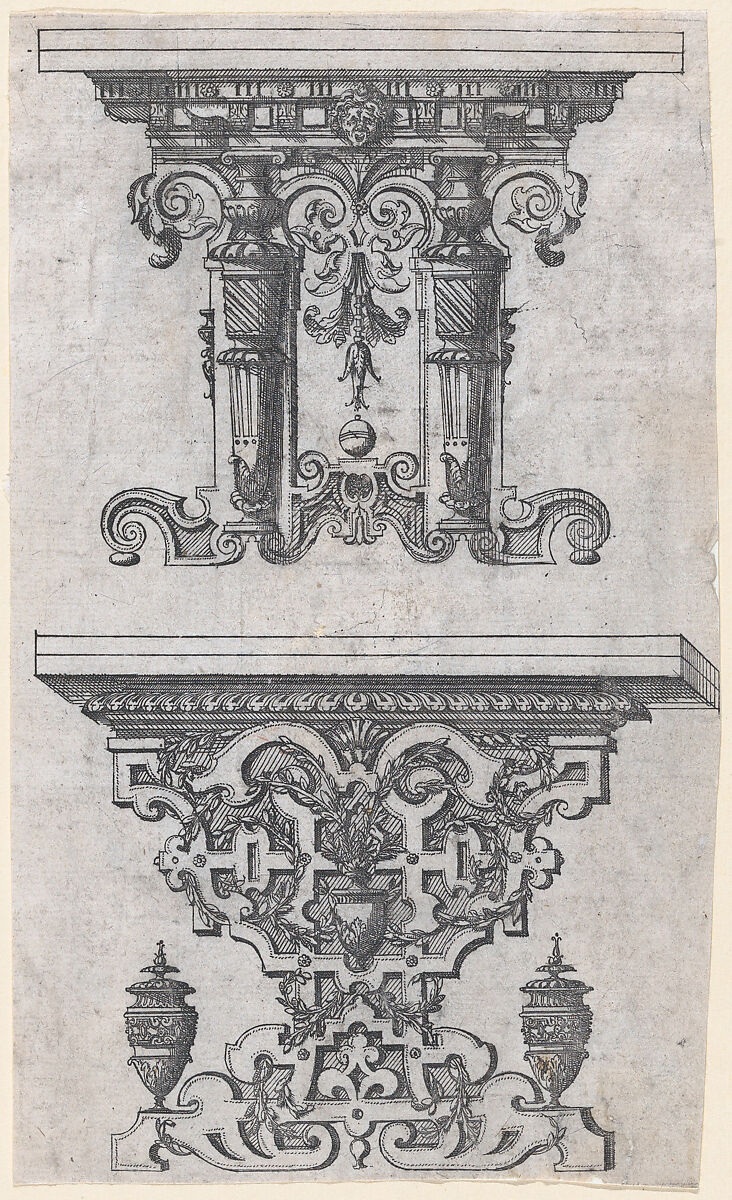 Two Table Designs, Jacques Androuet Du Cerceau (French, Paris 1510/12–1585 Annecy), Etching 