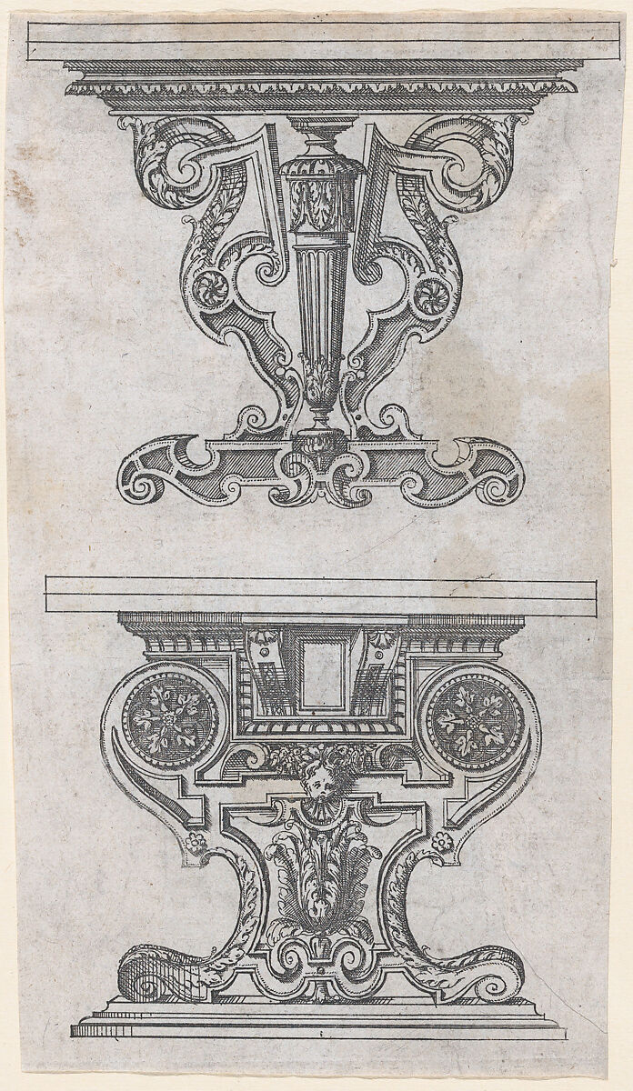 Two Table Designs, Jacques Androuet Du Cerceau (French, Paris 1510/12–1585 Annecy), Etching 